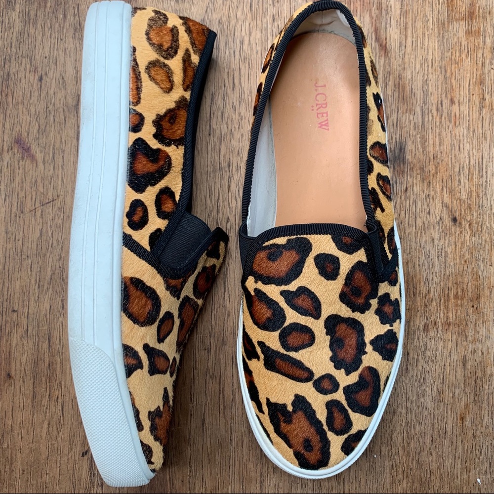 J Crew Leopard Calf Hair Slip on Sneaker